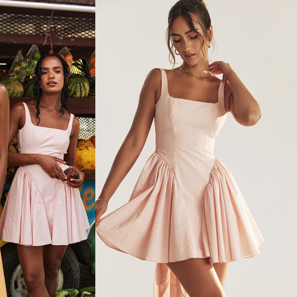 House of CB 'Florianne' Soft Peach Bow Mini Dress NWT - Picture 7 of 14